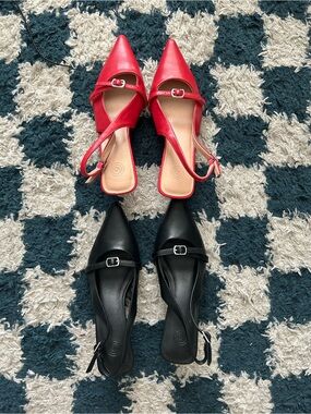2 PAIRS Urban Outfitters Petra Buckle Slingback Heel Red & Black | US 6